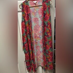 LuLaRoe Floral long vest with pink and Green